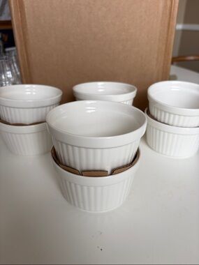NWOB Set of 8 White Ceramic Ramekin Set - Classic Ovenproof Prep Bowls
